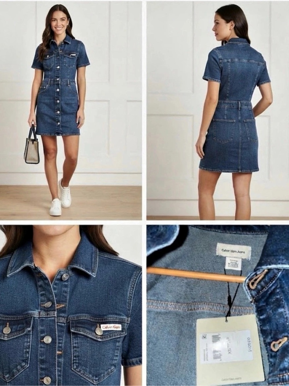 NWT Calvin Klein Jeans Denim Mini Trucker Dress Blue XS
